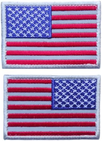 VELCRO Original REFLECTIVE reverse American USA Flag set of 2 Patches