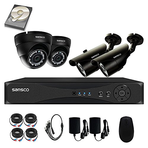 SANSCO CCTV Security Camera System with 8-Channel 1080N Smart DVR, 2 Bullet Cameras and 2 Dome Cameras (All HD 720p 1MP), and 1TB Internal Hard Drive Disk - All-in-One Surveillance Kit