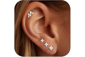 Bheop 14K Gold Plated Stud Earrings for Women Trendy Hypoallergenic 925 Sterling Silver Post Cartilage Tragus Earring Set for Multiple Piercing Dainty Cute Small Helix Earrings Stack Jewelry for Men