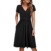 OUGES Maternity Nursing Dress Breastfeeding Short Sleeve V Neck Casual Pregnancy Clothes with Pockets