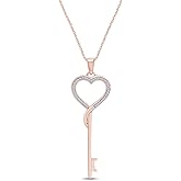 Jewel Zone US 0.1 Ct Natural Diamond Heart Key Pendant Necklace in 14K Gold Over Sterling Silver