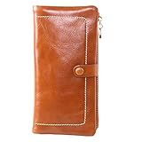 AINIMOER Luxury Large Women's Genuine Leather Long Zipper Wallet Ladies Clutch Purse(Brown)