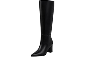 CELLENZ Women Knee High Boots: Comfortable Pointed Toe Tall Boot, Chunky Heel Wide Calf Fall Winter Fashion Long Boots for Office Party Date