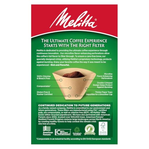 Melitta Cone Coffee Filters, Natural Brown, No. 2, 100-Count Filters (Pack of 6)