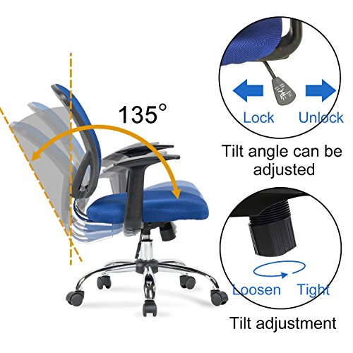 YAMASORO Office Mesh Task Chair Mid Back Swivel Computer Desk Chairs with Backrest,Armrest and Adjustable Seat Height for Home Office Conference Room (Blue-7425)