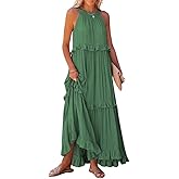 loveimgs Women's Summer Sleeveless Halter Neck Tiered Dress Flowy Ruffle Long Beach Maxi Dress Sundress