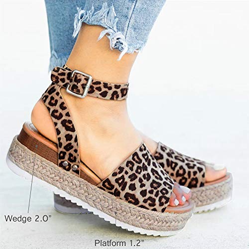 Athlefit Women's Platform Sandals Espadrille Wedge Ankle Strap Studded Open Toe Sandals Size 6 