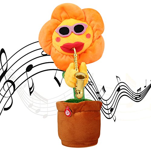SKSTECH Musical Singing and Dancing Sunflower Soft Plush Funny Creative Saxophone Kids Toy (Yellow)