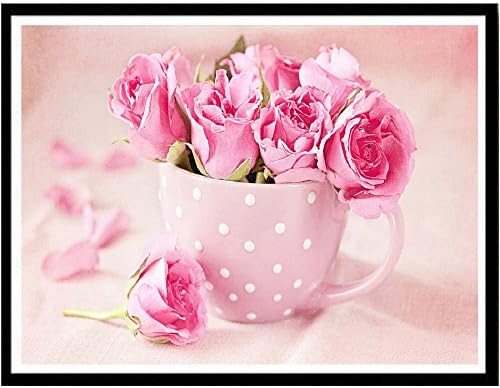 KXN 5D DIY Diamond Painting Full Square Drill Pink Rose Rhinestone Embroidery for Wall Decoration