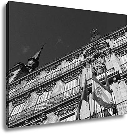 Ashley Canvas Detail Of A Decorated Facade And Balconies At The Palza Mayor Madrid Spain, Wall Art Home Decor, Ready to Hang, Black/White, 16x20, AG5528422