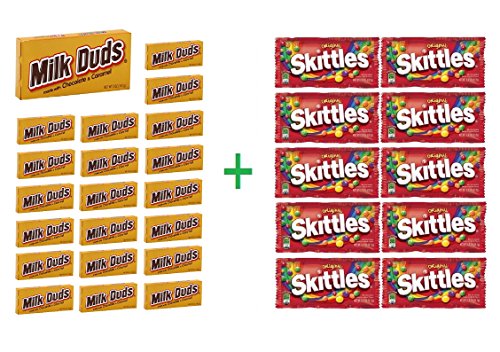 Milk Duds Chocolate And Caramel Concession Box 5 OZ (Pack of 21) + (10 Pack of Skittles, 2.17 oz)
