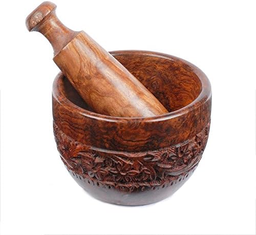 Wooden KHARAL Carved MORTAR and PESTLE Kitchen Decorative Carved Handicraft Okhli