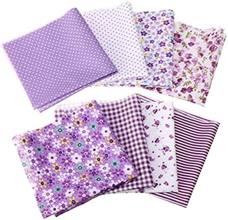 Topbeu Floral Fabric Cotton Cloth for Sewing Patchwork Quilt Handmade DIY Handcrafts, Assorted Pattern, Square (Purple, 20" x 20", 8PCS)