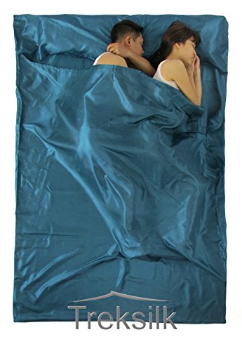 DOUBLE Treksilk TEAL ART SILK Liner Sleeping Bag Inner Sheet Hostel Sack Backpack Travel for couple Travel Accessory – Protection Bed Bugs