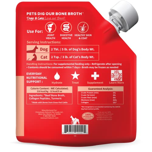 Primalvore FreeRange Bone Broth for Dogs &Cats, Mobility Formula w/ Collagen Peptides to Help