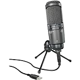 Audio-Technica AT2020USB+ Cardioid Condenser USB Microphone, with Built-in Headphone Jack & Volume Control, Perfect for Content Creators (Black)