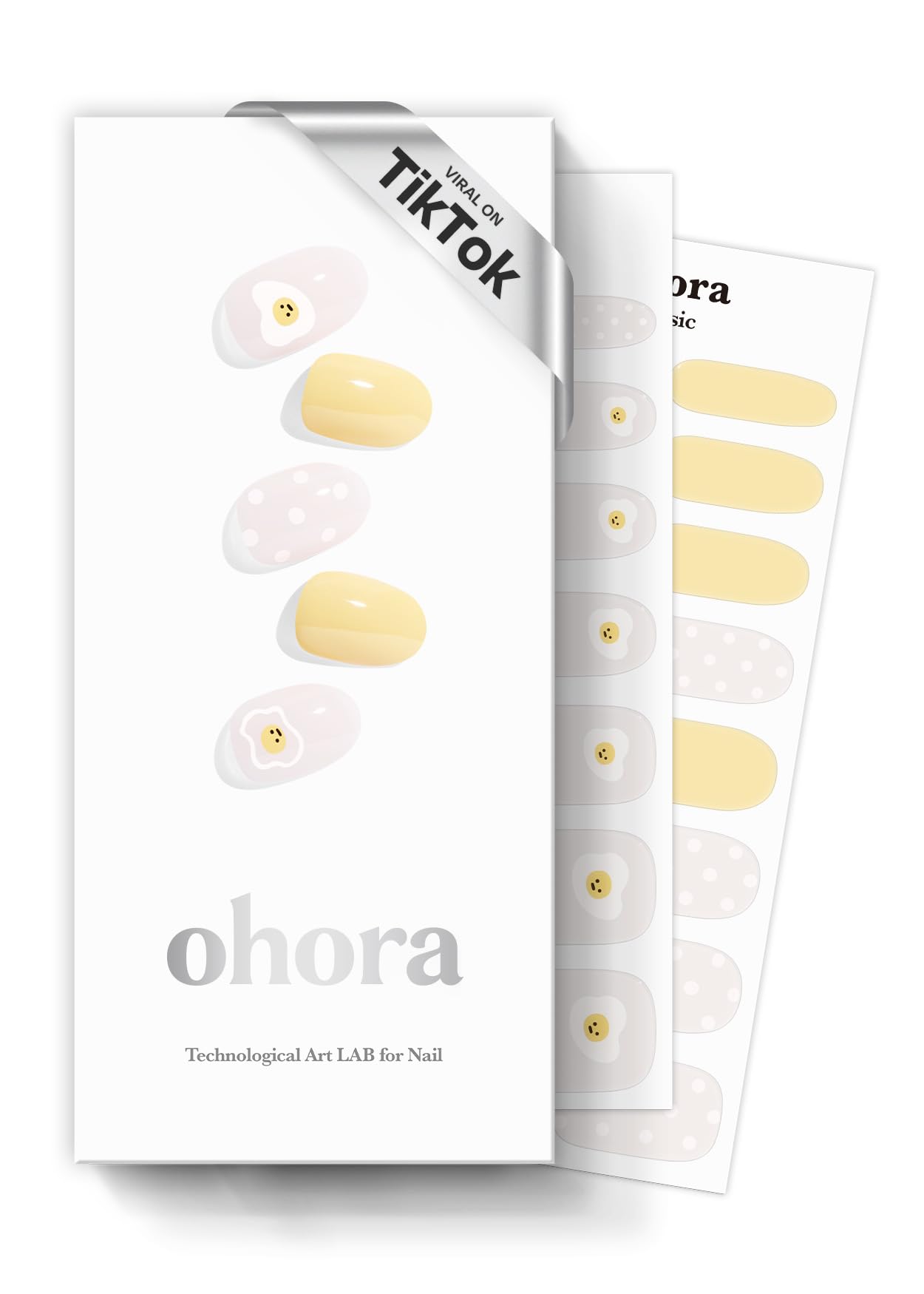 ohora Semi Cured Gel Nail Strips (N Egg & Fry) - Works with Any UV Lamps, Salon-Quality, Long Lasting, Includes 2 Prep Pads, Nail File & Wooden Stick