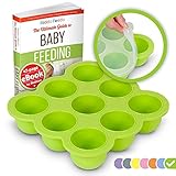 KIDDO FEEDO Baby Food Storage Container and Freezer Tray with Silicone Clip-On Lid - 9x2.5oz Easy-Out Portions - BPA Free/FDA Approved - Free E-Book by Award-Winning Author/Dietitian - Green