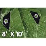 Hanjet 8 x 10 5 Mil Thick Camping Tarp Shelter Waterproof Tarps for Boat Pool with Grommets Army Green