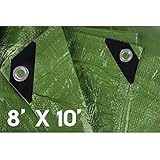 Hanjet 8 x 10 5 Mil Thick Camping Tarp Shelter Waterproof Tarps for Boat Pool with Grommets Army Green