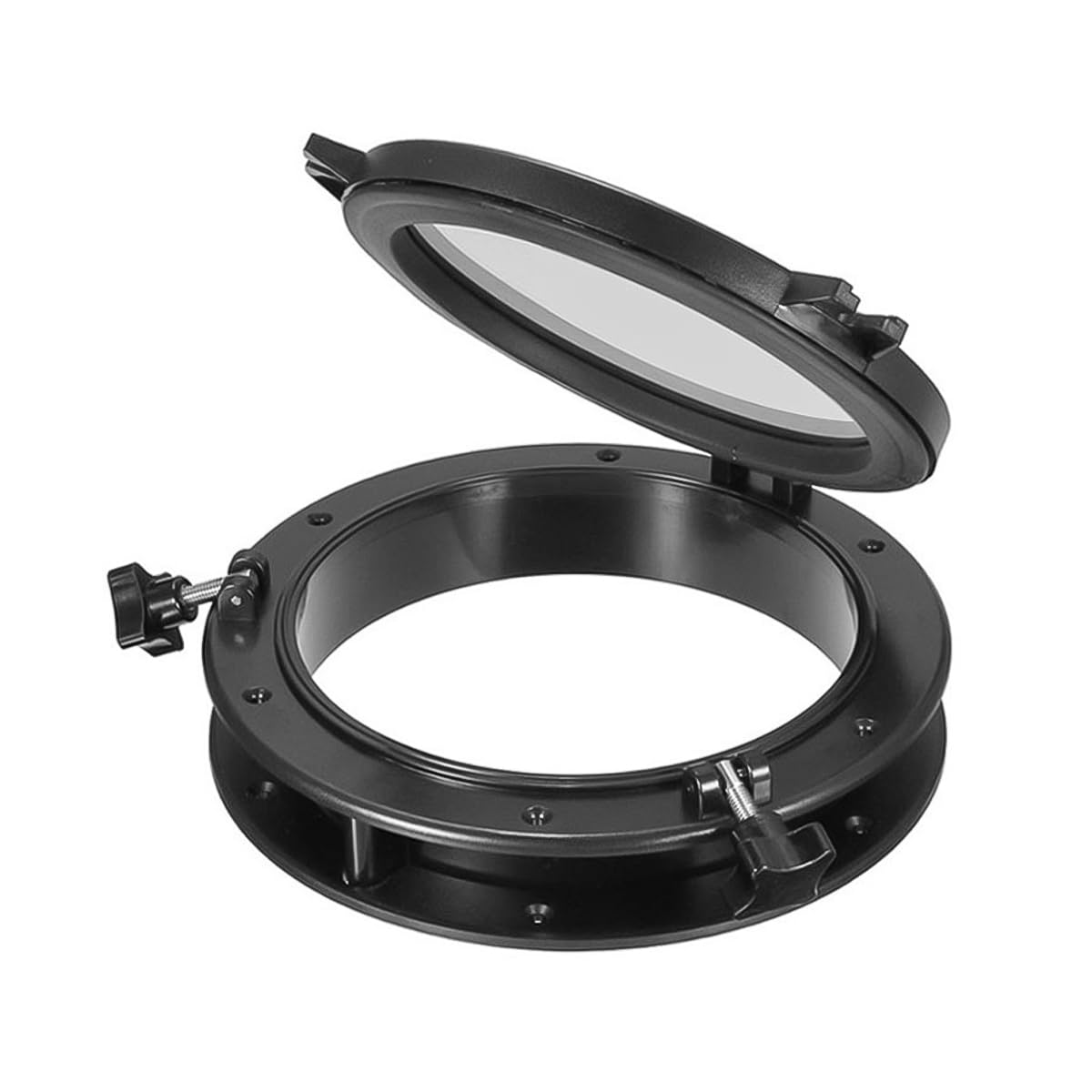 ZONADAH Boat Yacht Round Opening Portlight 215mm ABS Plastic Hatch Porthole Replacement Window Port Hole for Marine Boat Yacht RV Black
