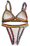 Happy Sailed Women's Hand Knitted Crochet Neoprene Bikini Bra Set Swimsuit