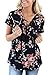 Sidefeel Women Floral Print Short Sleeve Lace-up Blouse Tops X-Large Black