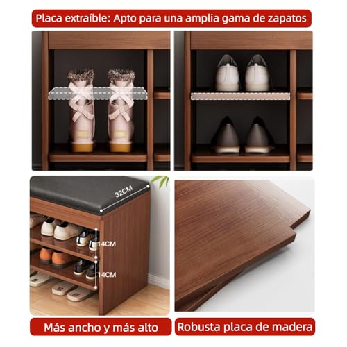 RWDSDWT Banca Zapatera de 3 Niveles, Zapatero Madera con Cojín Blando, 120 * 32 * 52cm, Zapatera Entrada Casa para Entrada, Sala de Estar, Marrón Oscuro