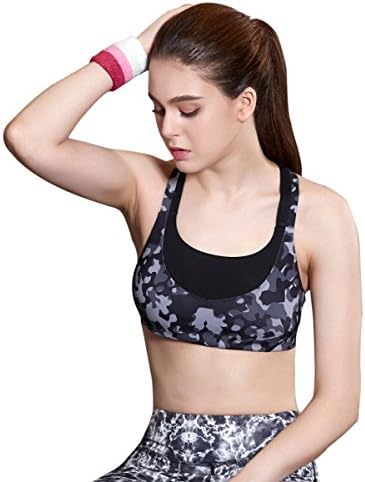 Muryobao Women Sport Bra Running Gym Yoga Fitness Padded Tank Tops Stretch Workout Camo Size Medium