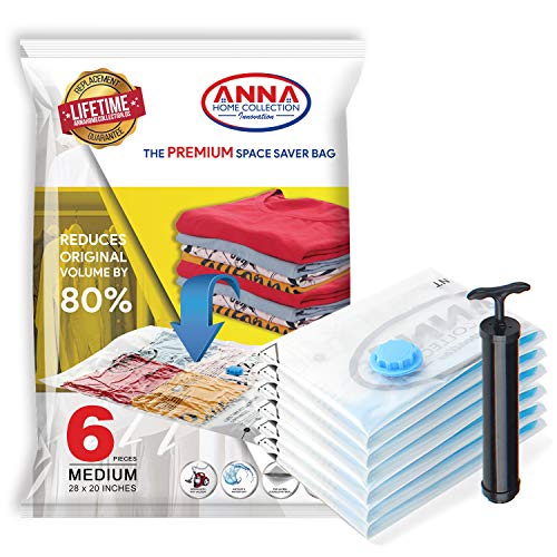 Anna Home Jumbo Vacuum Storage Bags (6 Medium) Space Saver Storage Bags. Durable and Reusable Vacuum Sealer Bags for Clothes Storage, Travel Hand Pump Included - Thumbnail 7