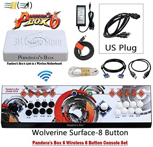 Cholyme LLC 1 Set 8 Button Pandora Box 6 1300 in 1 Wireless Iron Console Set 2 Players Arcade Controller Support FBA mame ps1 3D can add 3000 Game 8b Wireless circleUS