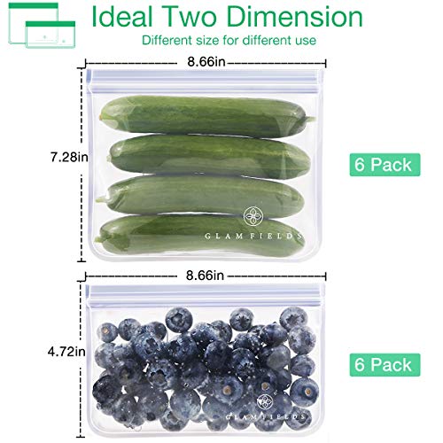 image for 12 Pack Reusable Storage Bags, Glamfields Waterproof Reusable Snack Ba