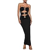 Milumia Women's Metal Cut Out Strapless Tube Top Dress Bodycon Maxi Dresses Party Cocktail