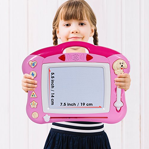 iFixer Magnetic Drawing Board, Musical Color Magna Doodle Writing Drawing Board with Light and Music Great Gift Presents For Boys And Girls 3+, Pink With Sounds