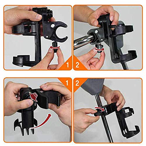 Transser Universal Fit Stroller Cup Holder - 360 Degree Rotation Anti-Slip Adjustable Clamp Drink Bottle Coffee Mug Stabilizer for Pram Pushchair Bike Bicycle Rollator Handlebars (Black) - Thumbnail 4