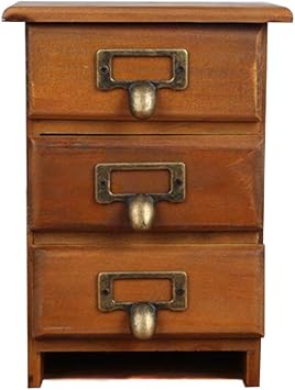 Mini 3 Drawer Desk Organizer Wooden Storage Chest Box Office