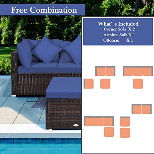 Tangkula 4 PCS Patio Rattan Sofa Set, Outdoor Wicker Sectional