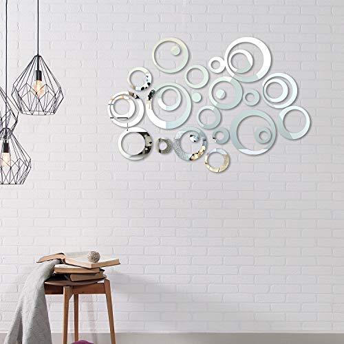 Aneco 48 Pieces DIY Circle Mirror Wall Decals Removable Acrylic Mirror