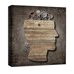 Canvas Wall Art Abstract Gear Brain Painting Artwork for Home Prints Framed - 12x12 inches
