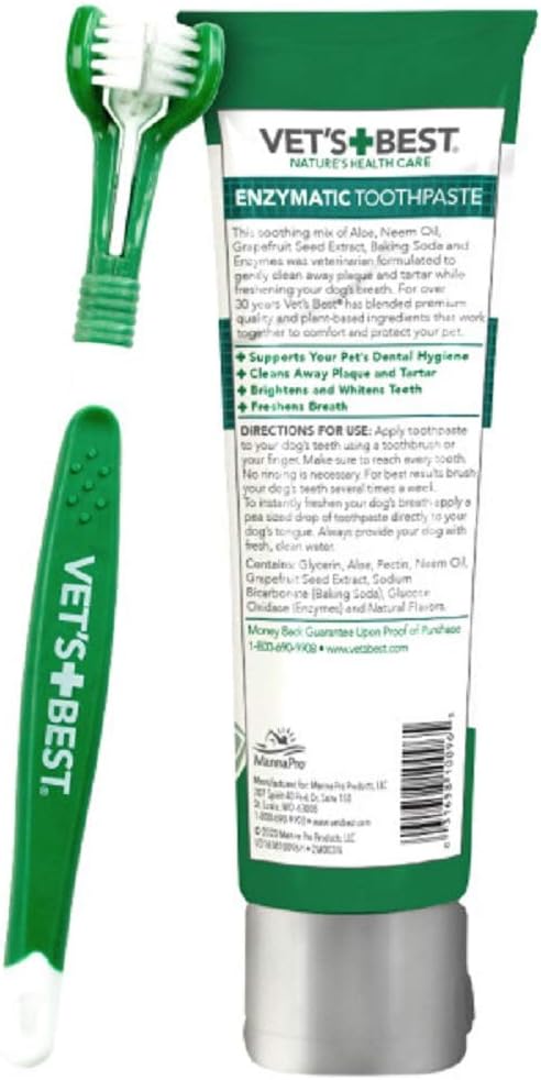 Vet’s Best Dog Toothbrush and Enzymatic Toothpaste Set | Teeth Cleaning and Fresh Breath Kit with Dental Care Guide| Vet Formulated : Pet Supplies