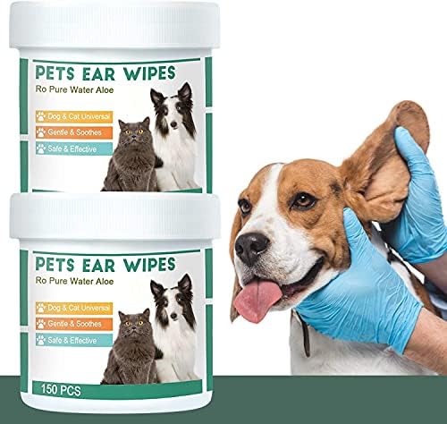 QUTOP 300 Pcs Dog Ear Cleaner Wipes – Pre-moistened Cleansing Wipes to Dissolve Wax Build-up, Ideal Puppy Pads for Gentle Cleaning Pet Face, Ears, Body and Eye Area