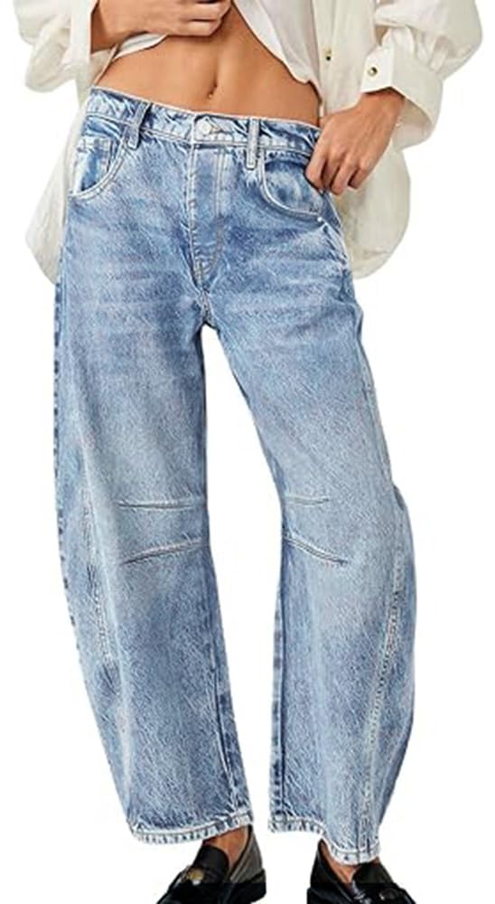 Photo 1 of HUNGSON Women's Barrel Jeans Wide Leg Mid Rise Loose Y2k Baggy Boyfriend Jeans Denim Ankle Pants