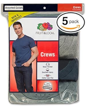 Men's 5-Pack 100% Cotton Crew T-Shirts (Large, Assorted)