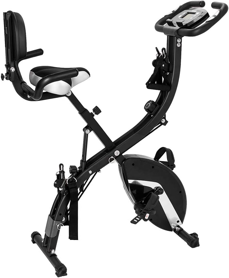 KepooMan Folding Exercise Bike 3-in-1 Upright Recumbent Exercise Bikes Stationary Cardio Exercise Equipment with LCD Backlit Monitor,Arm & Leg Resistance Bands