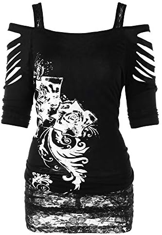Mococity Hotsellhome Fashion Womens Clothing Off Shoulder Rock Gothic T Shirt Casual Ripped Sling Blouse Tops Clothes