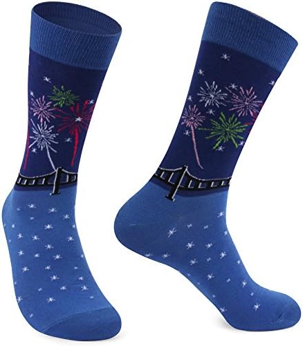 Delisocks Mens Colorful Fireworks Festival Cotton Fashion Casual Crew Socks