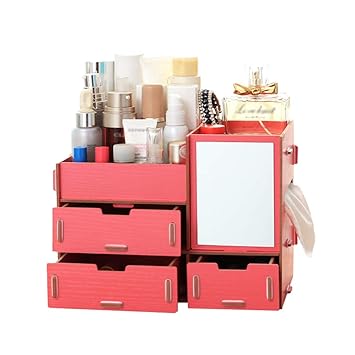 Decdeal Multifunctional Desktop Storage Box Wooden Makeup