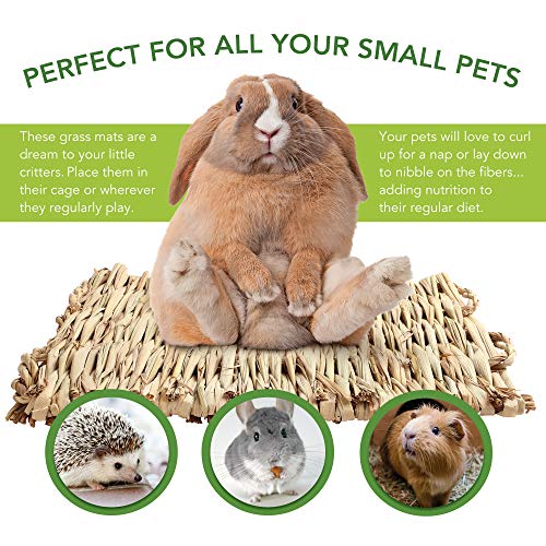 PrimePets 3Pack Grass Mat Woven Bed Mat for Small Animal Bunny, Natural Straw Bedding Nest Chew Toy Handmade Bed Play Toy for Guinea Pig Parrot Rabbit Bunny Hamster Rat