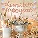 Joymee Cheers & Beers to 40 Years Rose Gold Glitter Banner for 40th Birthday Wedding Aniversary Party Supplies Decorations - PRESTRUNG