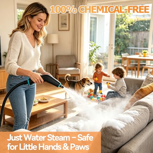 2500W Handheld Steam Cleaner, 6-Speed Portable Steamer with Large Tank & 10 Accessories, 10s Heat-Up steamer cleaning for Kitchen, Bathroom, Car Detailing, Tile & Grout Cleaning